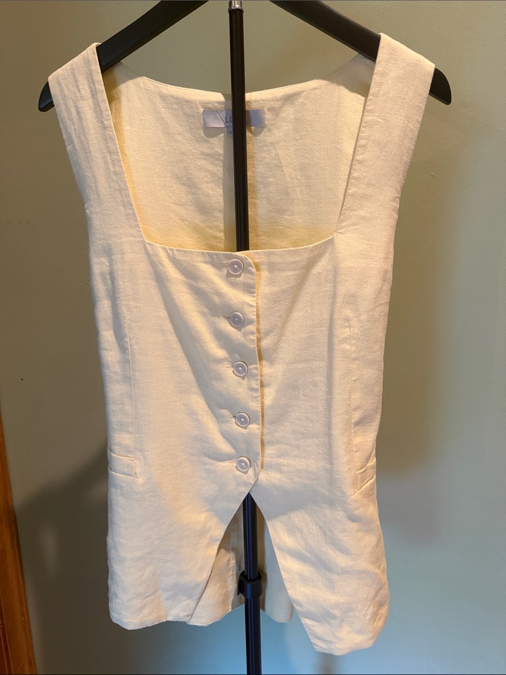 LOFT Yellow Linen Sleeveless Button-Front Vest